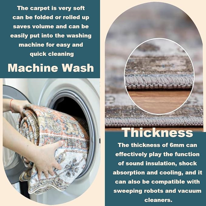 CHAMPLANT Washable Area Rug 10'x14' Boho Design Non-Shedding Easy Care Ideal - Image 3
