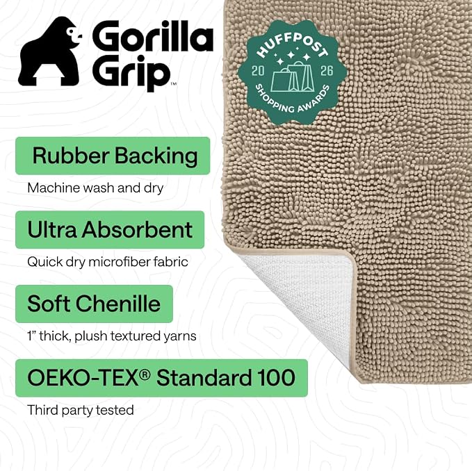 GORILLA GRIP Bath Rug Mat, Thick Soft Absorbent Chenille, Quick Dry Microfiber - Image 2