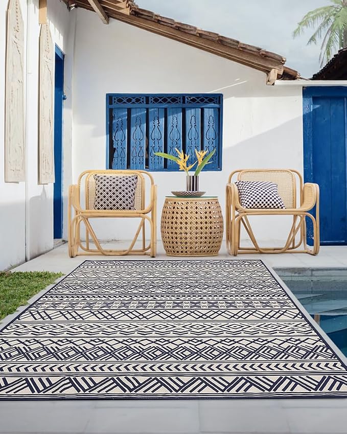 Outdoor Rug Carpet 4x6 ft, Flatweave Textured Outdoor Patio Rug Non Slip Indoor - Image 4