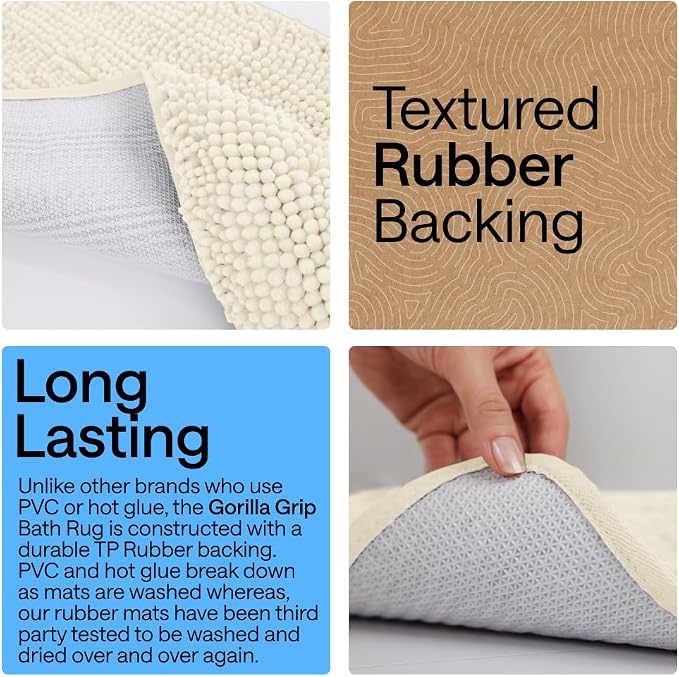 GORILLA GRIP Bath Rug Mat 48x24, Soft Absorbent Chenille, Quick Dry Microfiber - Image 3