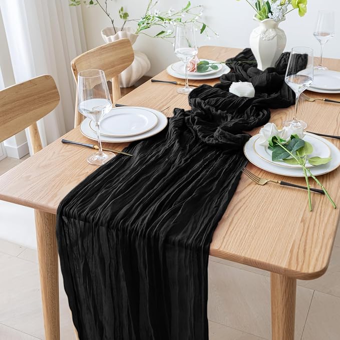 Cheesecloth Table Runner 10FT Black Boho Gauze Rustic Sheer Runners | Cheese - Image 7