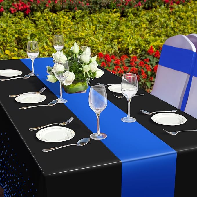MASHAN 1Pcs Black and Blue Tablecloth Party Decorations, Plastic Black Table - Image 6