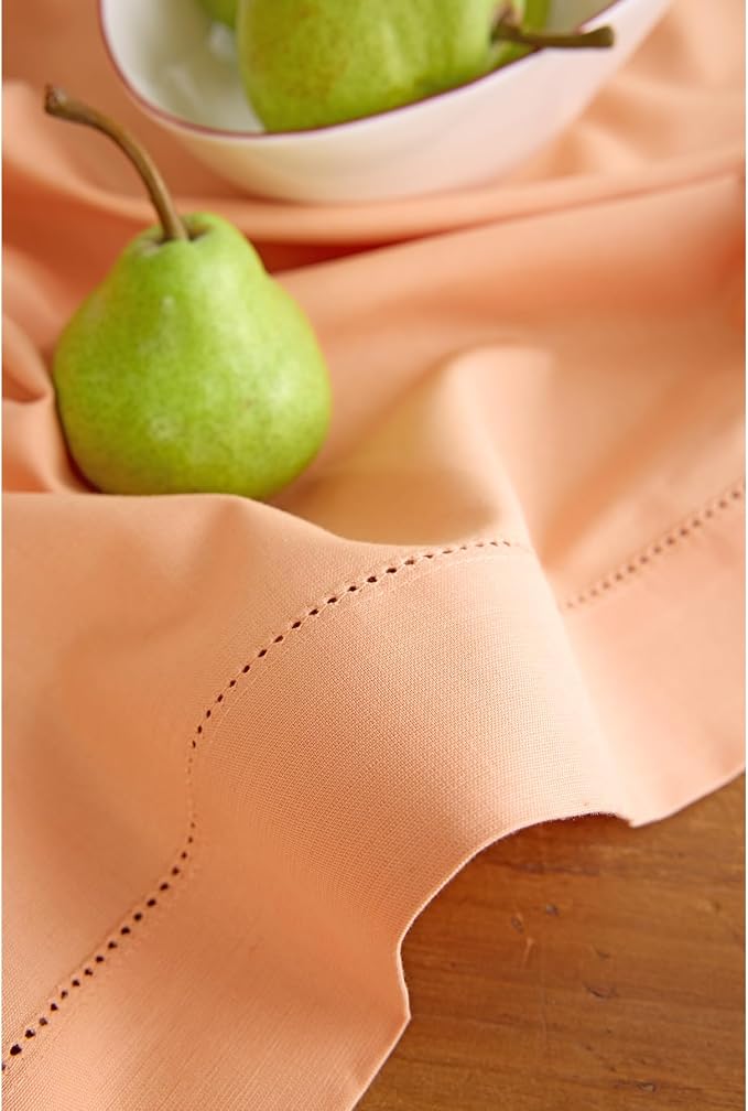 Solino Home Cotton Linen Dining Table Runner Peach Hemstitch, 14 x 108 in | - Image 7