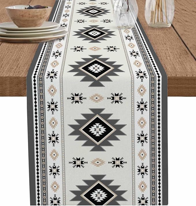 Boho Table Runners 60 Inches Long, Abstract Southwestern Kitchen Dining Tables by Unknown