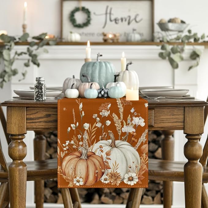 Artoid Mode 210 GSM Fall Table Runner 13x90 Inch Home Party Decor | Orange - Image 2