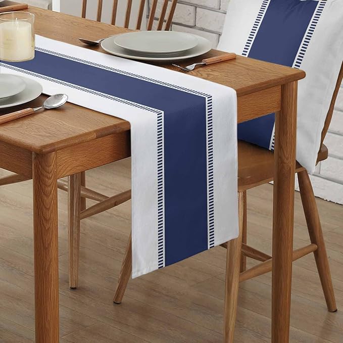 Navy Blue Table Runners 36 inches Long, Modern Stripes Table Runner Dresser - Image 2