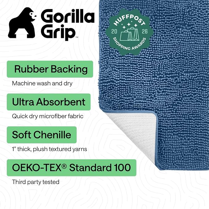 GORILLA GRIP Bath Rug Mat 30x20, Thick Soft Absorbent Chenille, Quick Dry - Image 2
