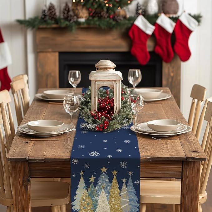 Christmas Table Runner 13x72 Inch, Xmas Trees Snowflakes Holiday Decorative - Image 3