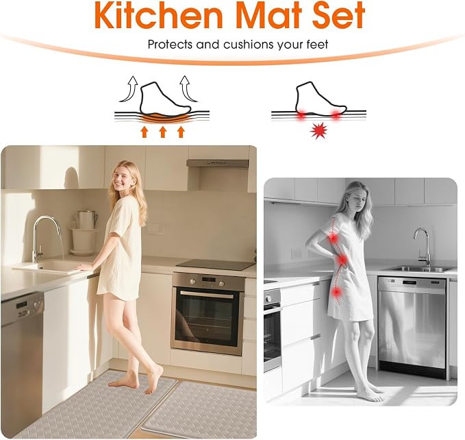 TranquilRelax 2-Piece Anti-Fatigue Kitchen Mats, Cushioned Non-Slip Waterproof - Image 5