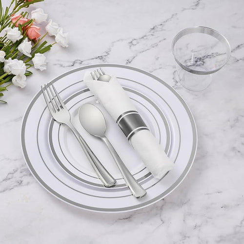 350 Piece Silver Plastic Dinnerware Set - Image 2