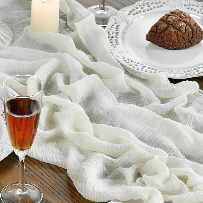 Artoid Mode Boho Milk White Gauze 3 Pieces Wedding Table Runner, 120 Inch - Image 2