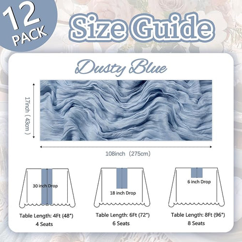 12 Pack Dusty Blue Cheesecloth Table Runner 17 x 108 Inch | Boho Gauze Cheese - Image 2