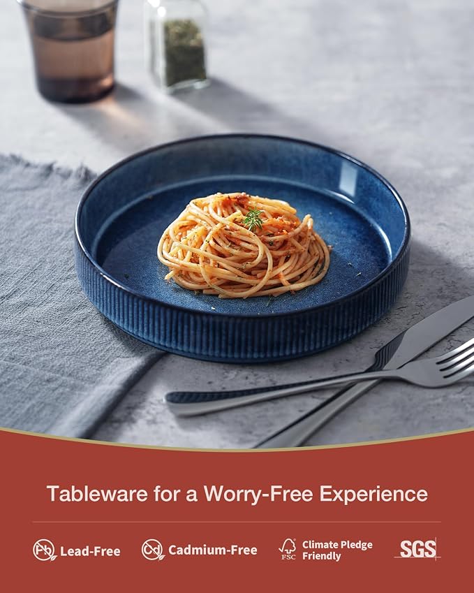 famiware Star 8.25" Pasta Bowls Set of 8, Bowl Plates, Nebulas Blue | Microwave - Image 3