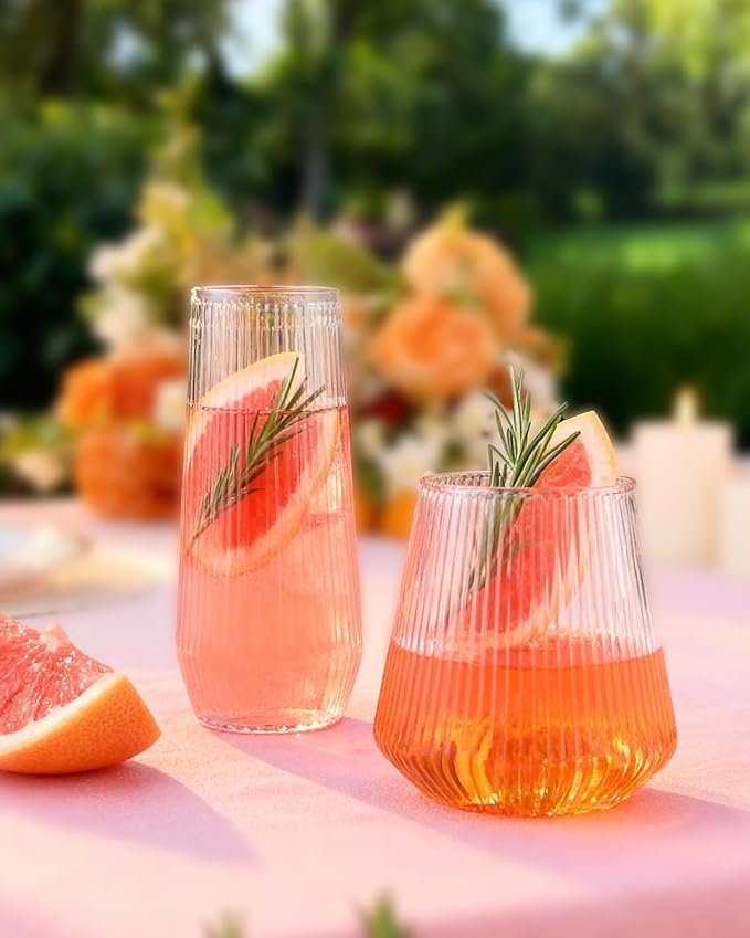 BESTSTAR 48 Pack Clear Disposable Ribbed Origami Ripple Plastic Glasses Set | - Image 6