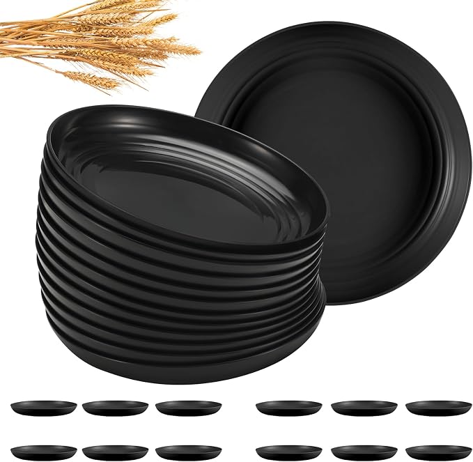 HEYCOME 12 Pcs Unbreakable Deep Dessert Plates Set, 8 inch Reusable Plastic by StayHealthyStayHappy