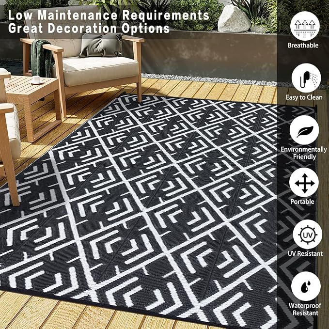 HUGEAR Outdoor Rug Mats, Large Waterproof Outdoor Area Rug, Reversible Portable - Image 3