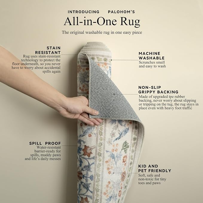 Washable Area Rugs for Living Room: 6x9 Bedroom Rug Vintage Area Rug Stain - Image 4
