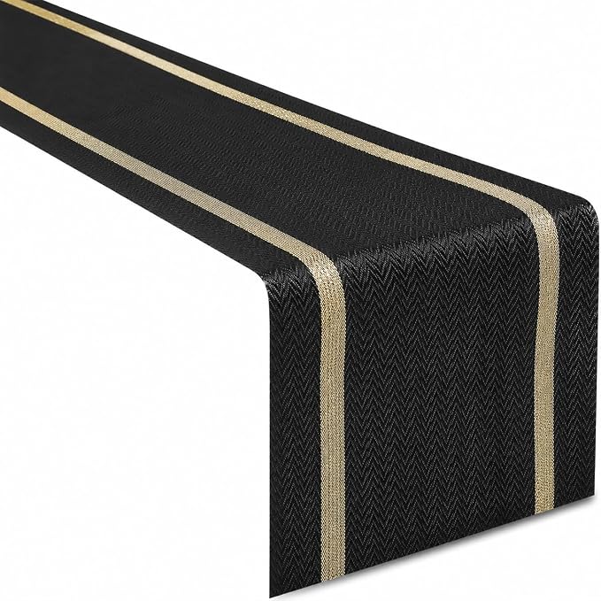 FAVE Woven Black Table Runner Woven by FAVE
