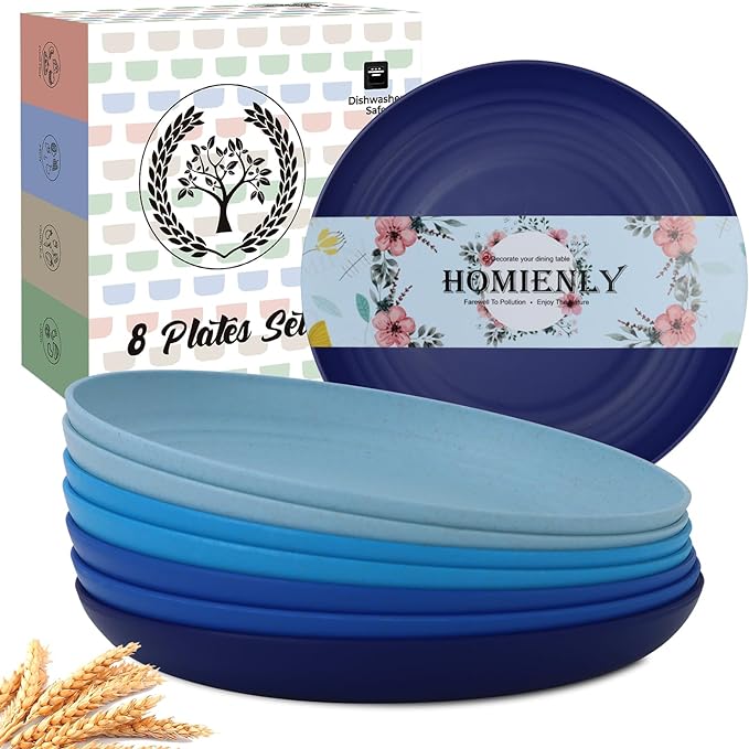 Dessert Plates Set of 8-8 inch Plate Set Wheat Straw Plates by HOMIENLY