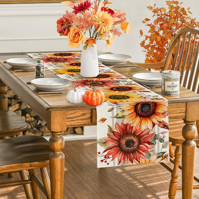 RABUSOFA Fall Table Runner 13x90 Inch Sunflower Fall Decor - Image 3