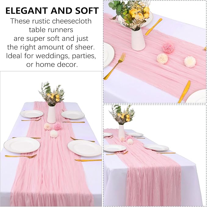 12 Pack Pink Cheesecloth Table Runner 35 x 120 Inch | Boho Gauze Fabric - Image 5