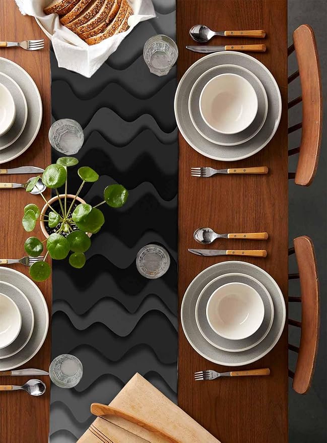 Grey Ocean Short Table Runners 36 Inches, Cotton Linen Fabric Table Runner - Image 5