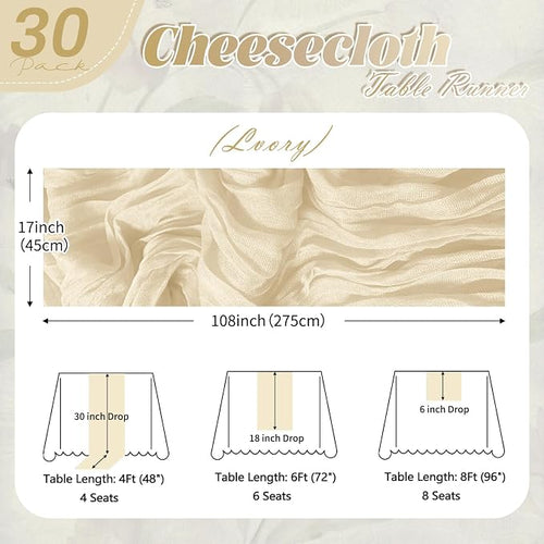 30 Pack Ivory Cheesecloth Table Runner 17 x 108 inch Cheese Cloth Table Runners - Image 2