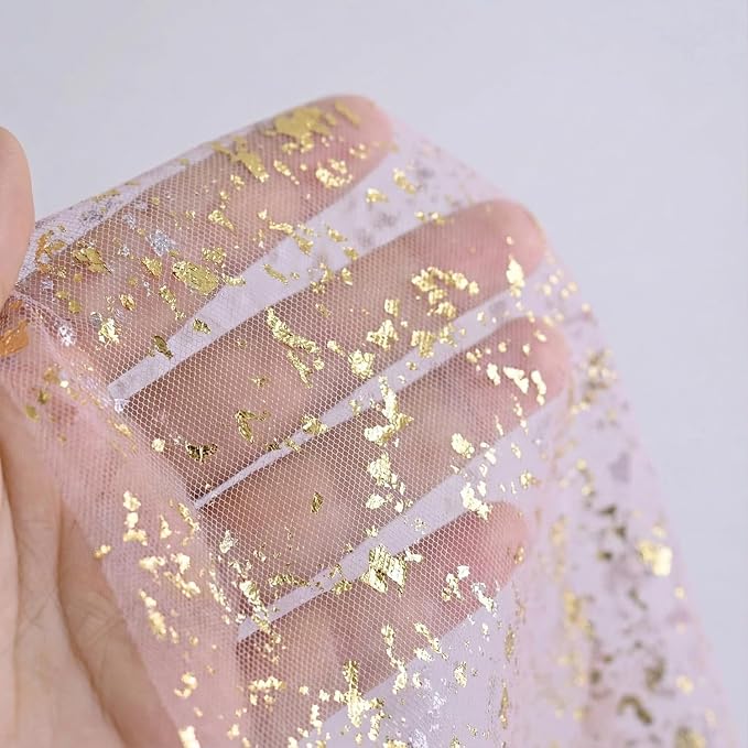 Artoid Mode 10Pcs Pink Gauze Gold Table Runner 10FT, Glitter Metallic Foil - Image 6