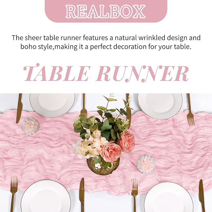 6 Pack Light Pink Cheesecloth Table Runner 17x108 Inch Semi Sheer Boho Gauze - Image 4