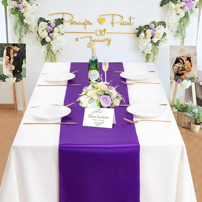 Purple Satin Table Runners 10 Pack 12x108 inch Silk Smooth Fabric | Bright - Image 3