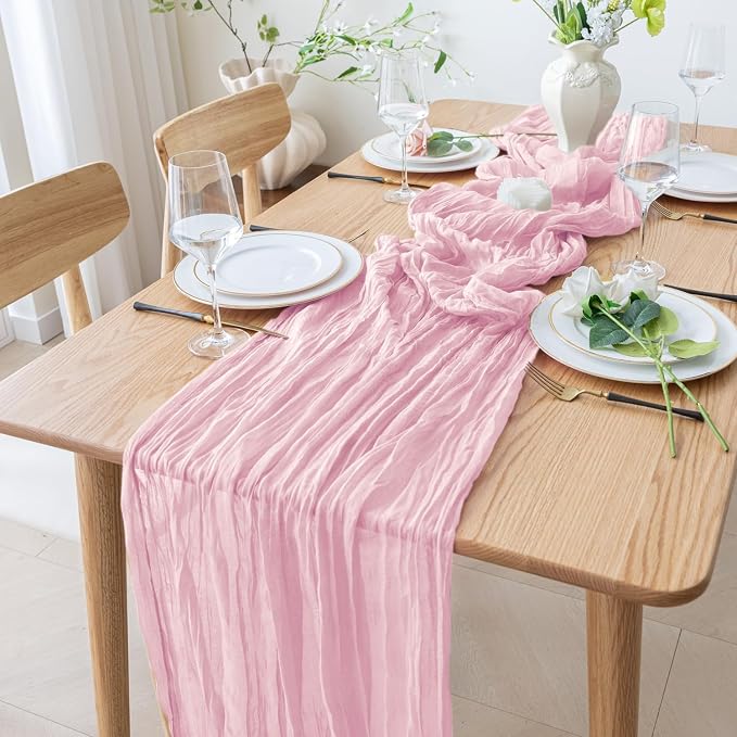 Cheesecloth Table Runner 10FT 3Pcs Blushing Pink Boho Gauze Runners | Cheese - Image 8