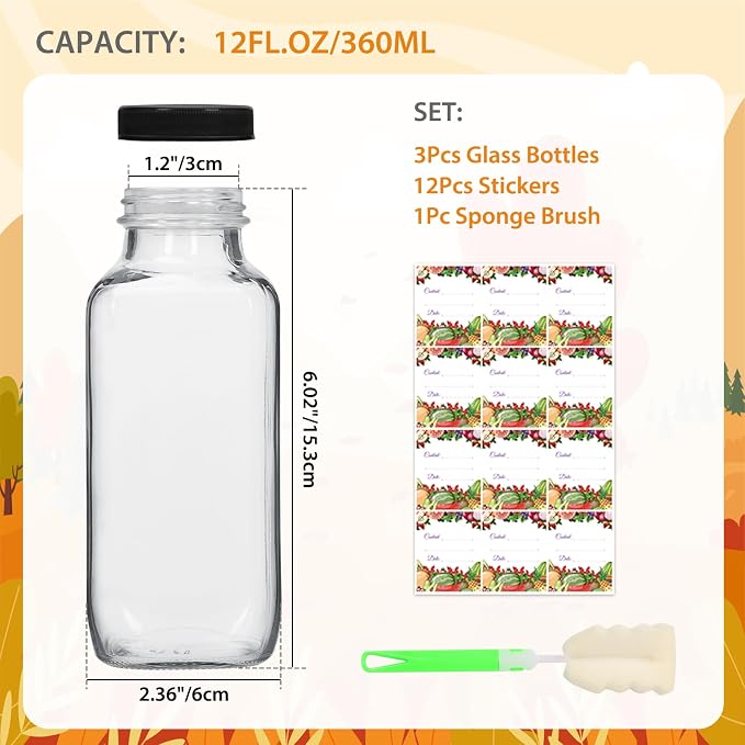 AuroTrends 12 oz Glass Bottles 3-Pack - Image 4
