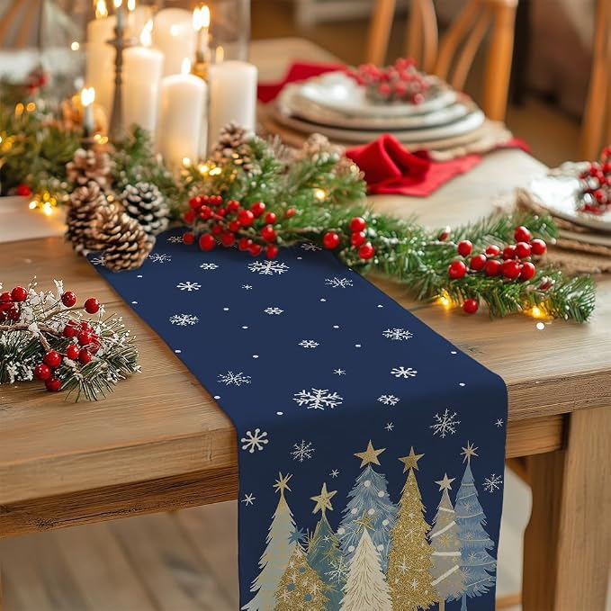 Christmas Table Runner 13x72 Inch, Xmas Trees Snowflakes Holiday Decorative - Image 2