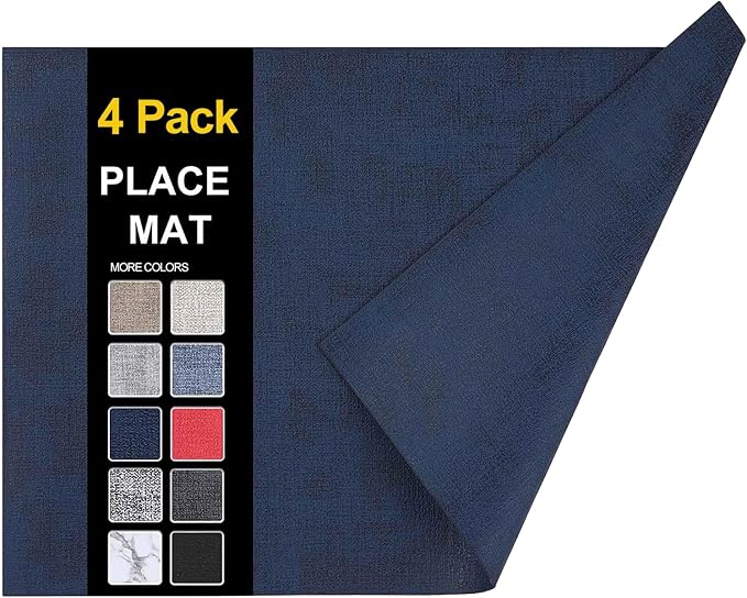 Faux Leather Heat Resistant Placemats 4 Packs, Waterproof Wipeable Dining PU by homing