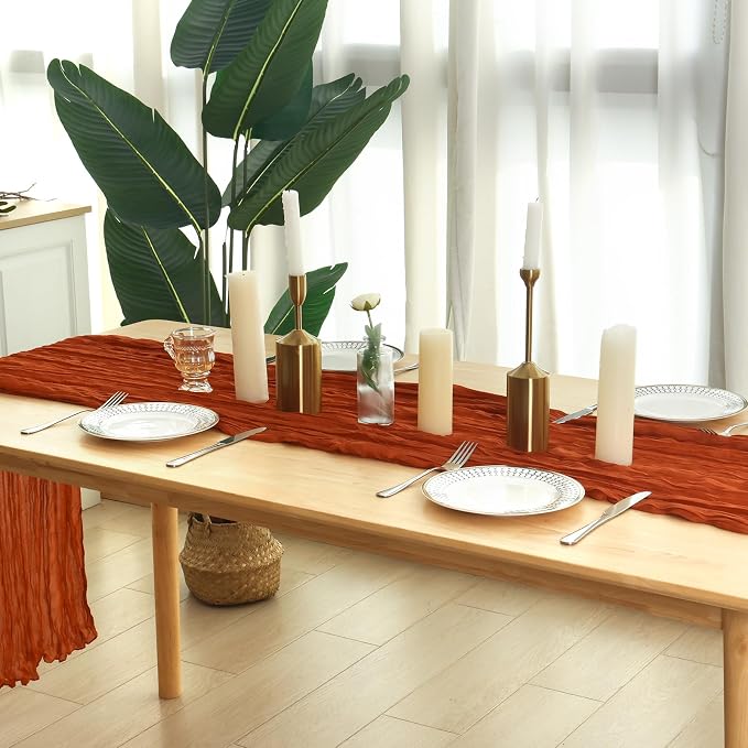 8 Pack Terracotta Cheesecloth Table Runner 120 Inch Boho Wedding Decor | - Image 6