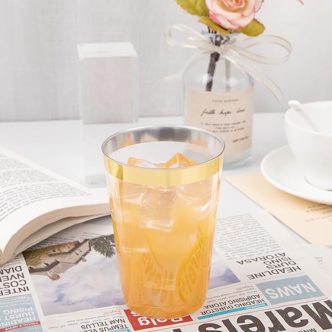 IOOOOO 100 Pack 12 oz Gold Plastic Cups, Disposable Wine Glasses Cocktail - Image 6