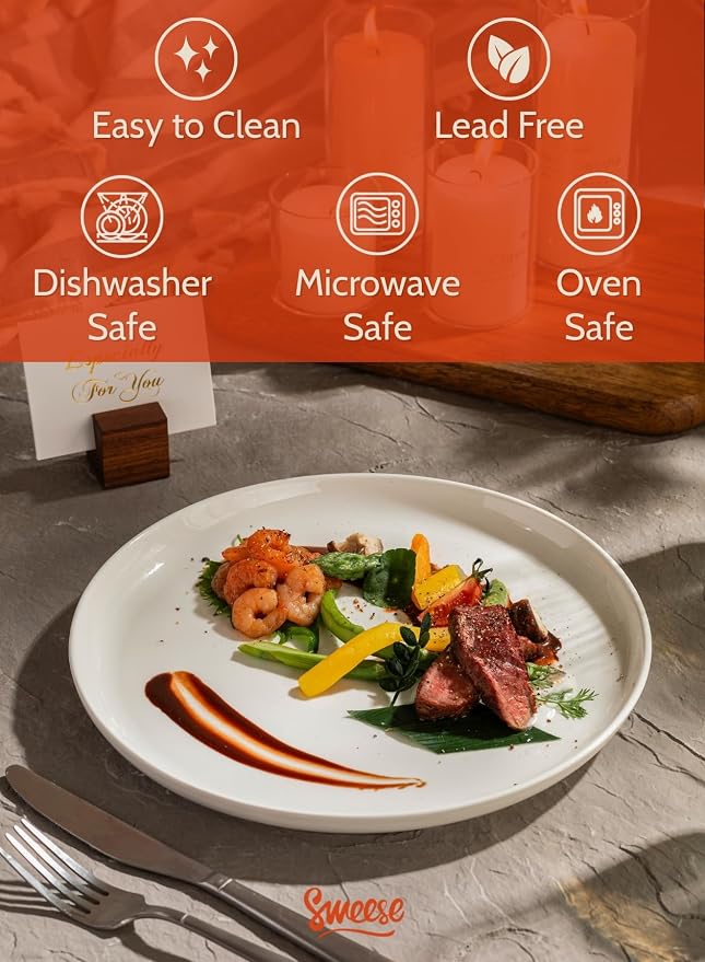 Sweese 10 Inch Porcelain Dinner Plates, Dishwasher Safe, Scratch-Resistant - Image 3