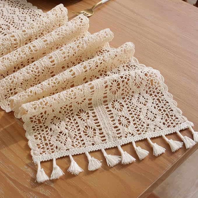 meioro Crochet Lace Table Runner, 12x86 Inch Boho Cotton Table Runners - Image 5