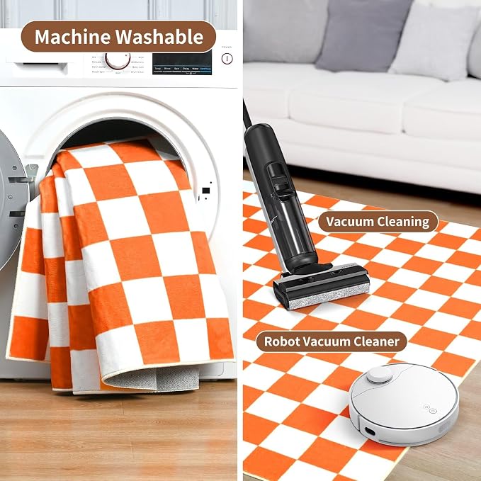 Terrug Orange and White Checkered Area Rug - Image 6