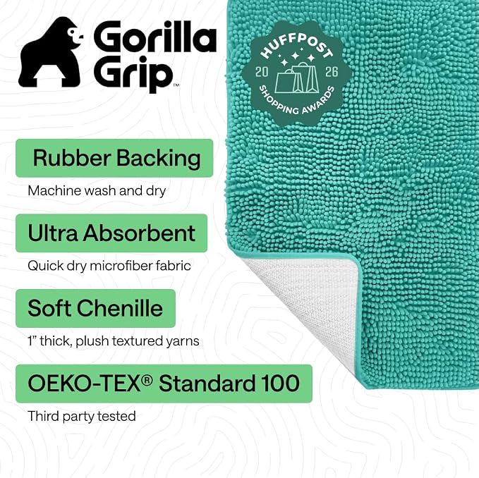 GORILLA GRIP Bath Rug Mat, Thick Soft Absorbent Chenille, Quick Dry Microfiber - Image 2