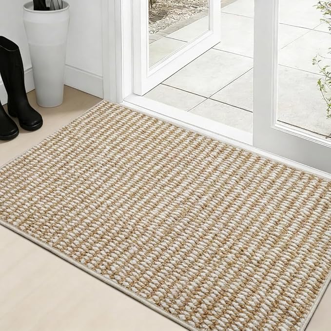 Dirt Trapping Door Mat 24x36, Taupe & White Faux Jute Entryway Rug | Low-Profile by Unknown