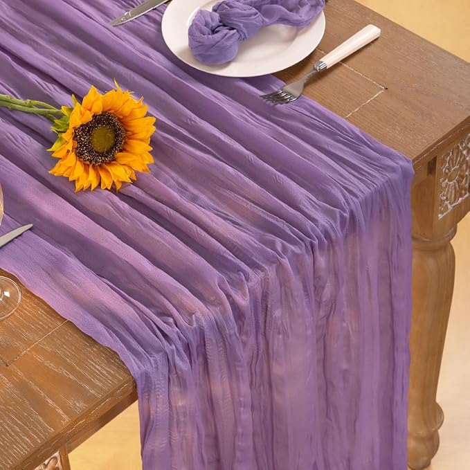 DeZerlor Purple Cheesecloth Table Runners 10 Pack Summer Boho Runners | - Image 5