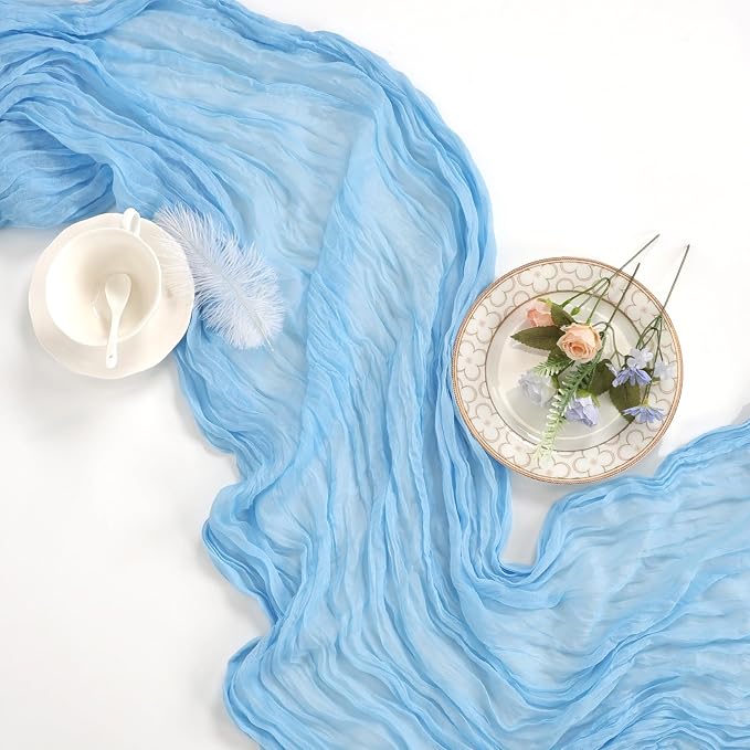 35 Pack Baby Blue Cheesecloth Table Runner 35 x 120 Inch - Image 6