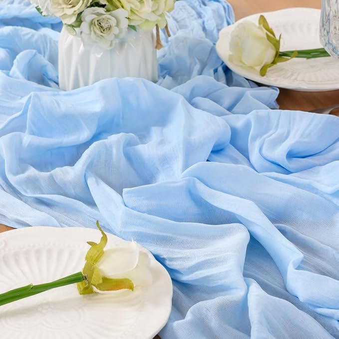 Baby Blue Cheesecloth Table Runner 120 Inches 4 Pack Gauze Table Runner | - Image 6
