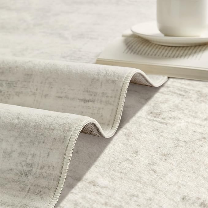 Latte&Fog Ivory 4x6 Area Rug, Vintage Washable Cute Small Rugs - Image 7