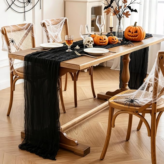 Black Table Runner, 10FT Black Cheesecloth Halloween Table Runner 35*120inch - Image 3