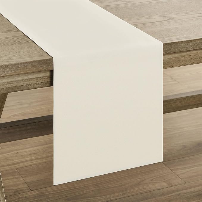 Basic Linen Style Table Runner, 14x48 Inch Ivory | Mitered Corner Design - Image 7