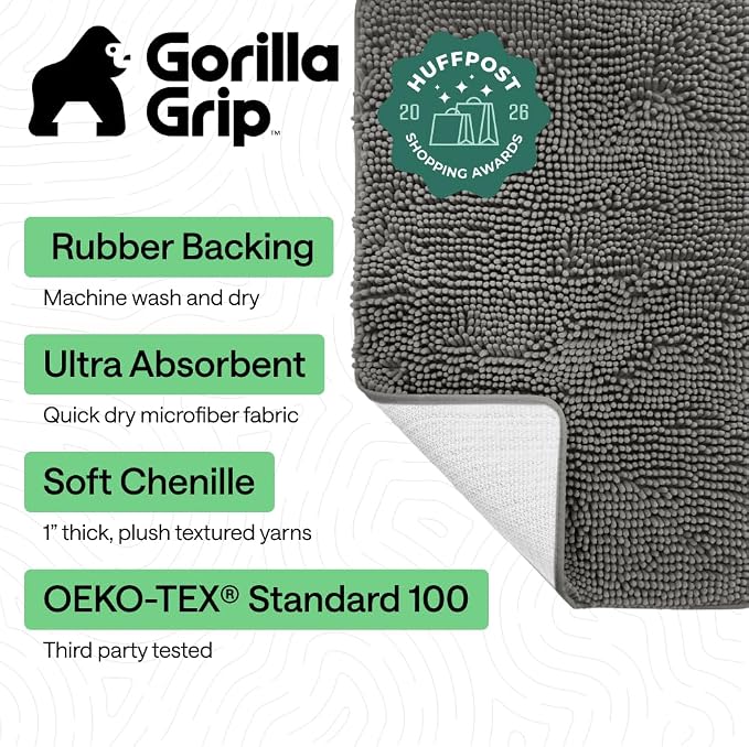GORILLA GRIP Bath Rug Mat 60x17, Soft Absorbent Chenille, Quick Dry Microfiber - Image 2