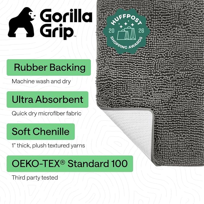 GORILLA GRIP Bath Rug Mat 60x24, Soft Absorbent Chenille, Quick Dry Microfiber - Image 2