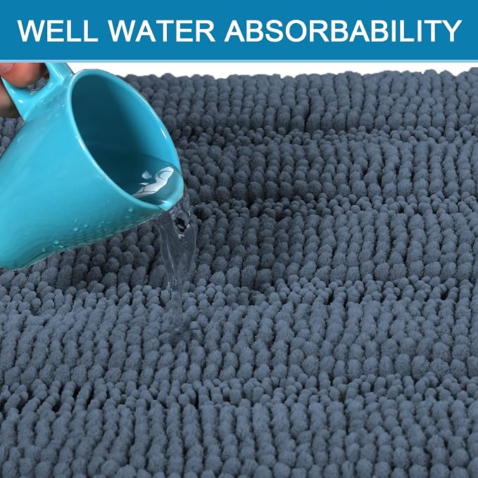 H.VERSAILTEX Bath Mats for Bathroom Non Slip Thick Chenille Striped Bath Rug - Image 5
